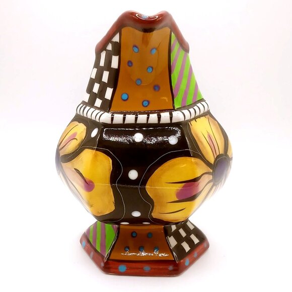 Studio Designworks Ceramic Creamer Pitcher Hand Painted Flower Pattern 5.25" H - Picture 2 of 11